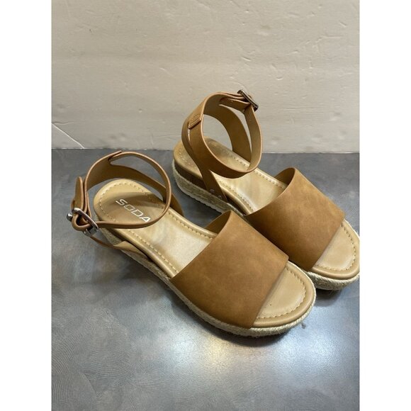 Soda Women's Ankle Buckle Espadrilles Platform Brown Open Toe Strappy Sandal 8.5 - Picture 2 of 10